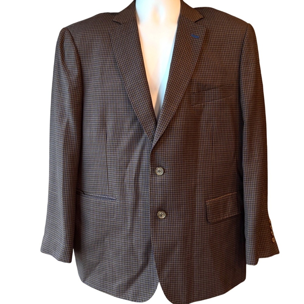 Byron Hong Kong Men's Size 44R Brown Blue Check Blazer‎ Jacket Paisley Lined